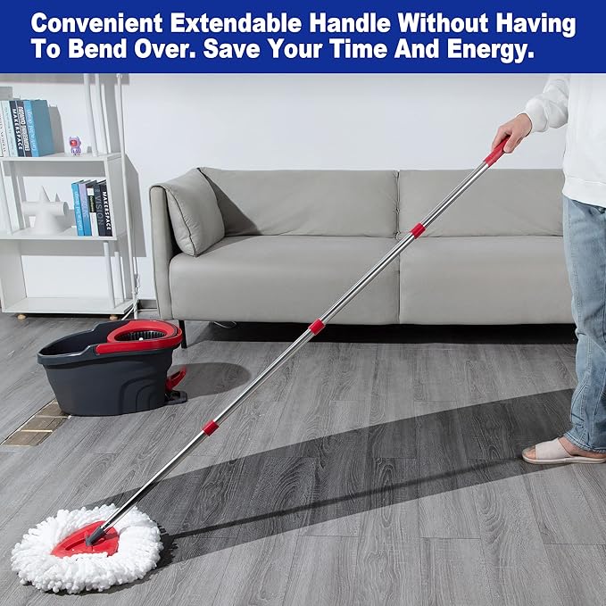 Mop Handle Compatible with O-Cedar EasyWring Spin System, Spin Mop Replacement Handle & Base, 4-Section Stainless Steel Mop Stick Pole & Base