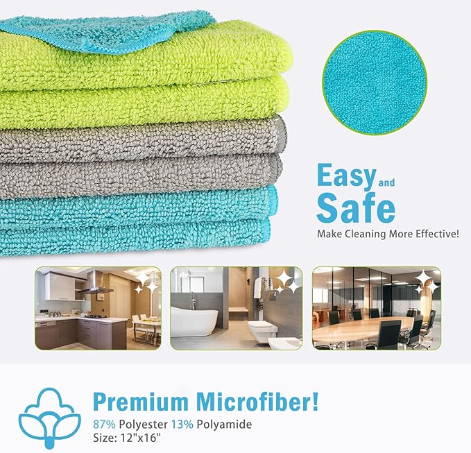 AIDEA Microfiber Cleaning Cloth-100PK, Soft Microfiber Towels for Cars, Absorbent Cleaning Rags, Lint-Free Streak-Free Wash Cloths for House, Kitchen, Window(12in.x16in.)