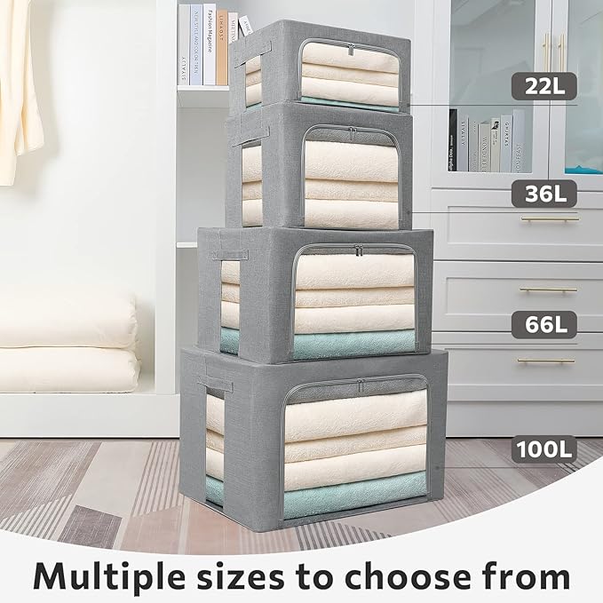 2 Pack Clear Window Storage Bins Stackable Linen Fabric Storage for Clothes