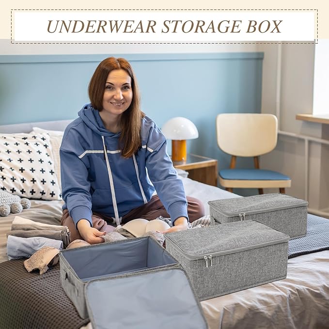 Soaoo 5 Pcs Fabric Storage Bins with Zipper Lids and Handle 15 x 10 x 6'' Rigid Collapsible Washable Wardrobe Storage Boxes Stackable Foldable Closet Organizer Containers Cubes, Gray