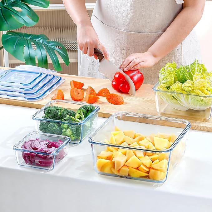 NUTRIUPS 112/68/34/17oz Square Large Glass Food Storage Containers with Airtight Lids, Meal Prep Containers, Ideal for Baking and Storing Casseroles, Lasagnas, Vegetables, Fruits,4-Piece Set