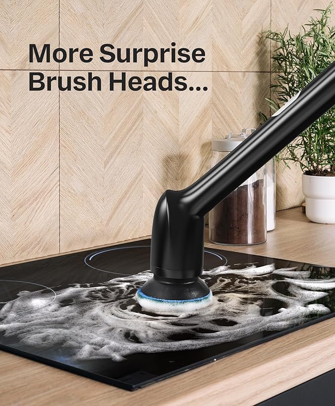 LyriFine Electric Spin Scrubber, New Full-Body IPX7 Waterproof Bathroom Cleaner Brush, Shower Scrubber with Long Handle & 2 Speed, Heads Replacement, Cleaning Supplies for Tub Shower Tile Floor