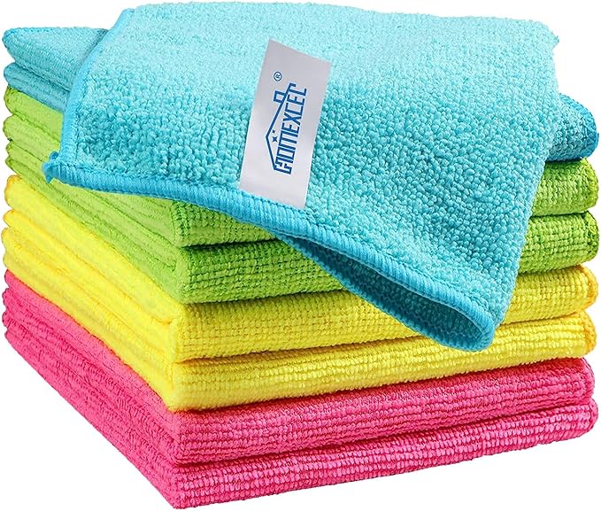 HOMEXCEL Microfiber Cleaning Cloth, 8 Pack Cleaning Rags, Cleaning Towels with 4 Color Assorted, 11.5"X11.5"(Green/Blue/Yellow/Pink)