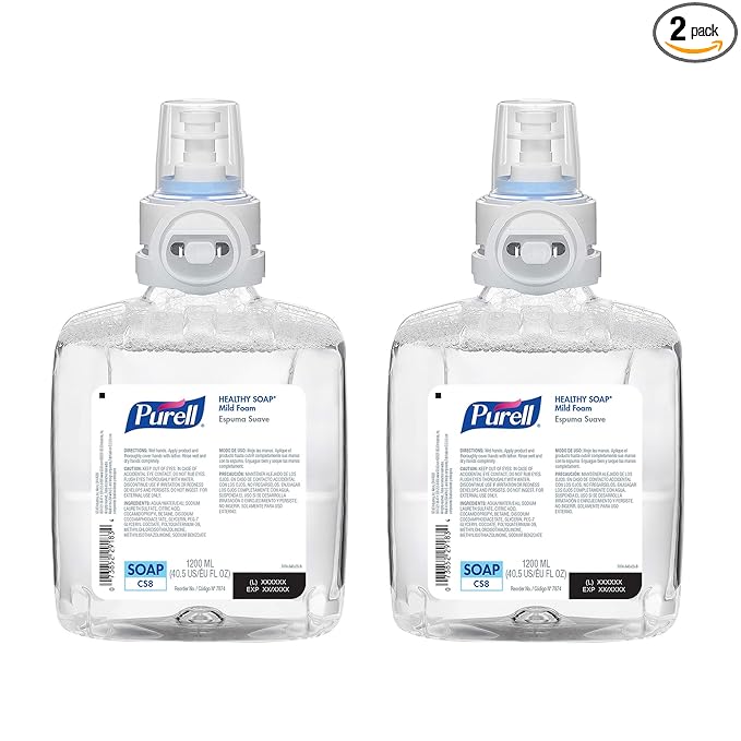PURELL HEALTHY SOAP Mild Foam, Fragrance Free, 1200 mL Foam Hand Soap Refill for PURELL CS8 Automatic Soap Dispenser (Pack of 2) – 7874-02 - Manufactured by GOJO, Inc.