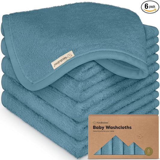 6-Pack Baby Washcloths – Soft Absorbent Viscose from Bamboo Washcloths for Face, Body, Baby Towels for Newborn, Kids, Toddlers, Infant,Gentle on Sensitive Skin,10x10 Reusable Face Towels(Aegean Blue)