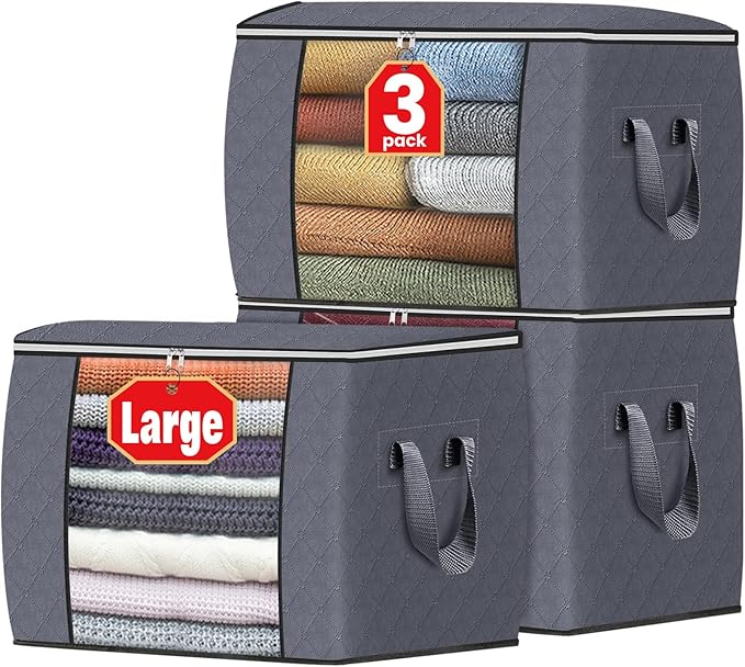 Fab totes 24 Gallons Clothes Storage, 3 Pack,Grey