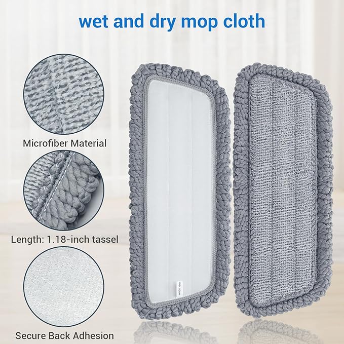 6Pcs Microfiber Mop Replacement Pads,Compatible with Wet/Dry Mop Floor Cleaning Pad Fit All Spray Mops,14.9 * 4.7’’ Size Spray Mop Pads Refills