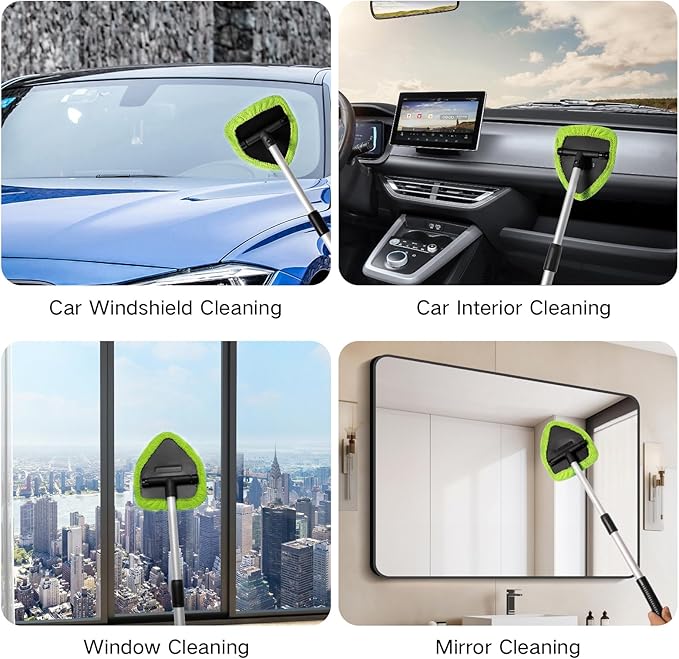 Qydipclin 11pc Windshield Cleaner Kit - 6 Microfiber Pads, 2 Bottles, Car Window Cleaning