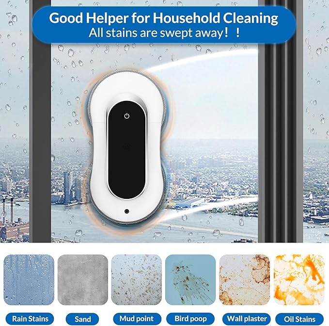 Automatic Window Cleaner Robot With Dual Water Spray,Smart Window Cleaning Washer Machine With 3000pa Suction&AI Path Planning,Perfect Windows Cleaning Robot For HighRise Windows, Tiles And Glass