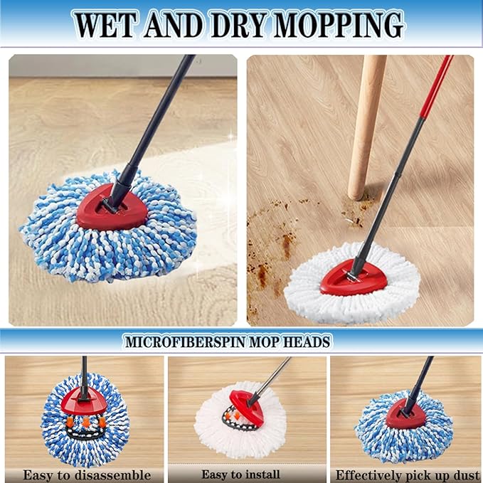 4 Pack Mop Replacement Heads for O-Ceda Mop Replace Head EasyWrin Spin Mop Heads Replacements, Microfiber Spin Mop Refills, Machine Washable and Easy-to-Replace (1-Tank System)