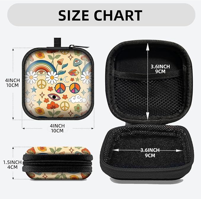 Square Data Cable Earbud Charger Coin Storage Bag Shockproof and Drop-Proof EVA Material Compatible with AirPod(Mushroom Rainbow Flower)