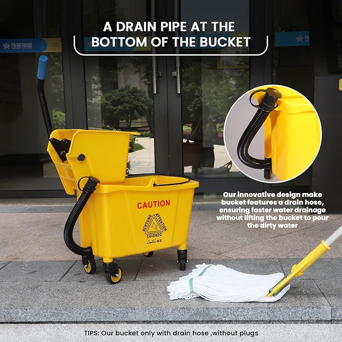35Qt Commercial Mop Bucket with Side Wringer,Including 1* Commercial Loop-end Mop and 1* Mop Head Replacement