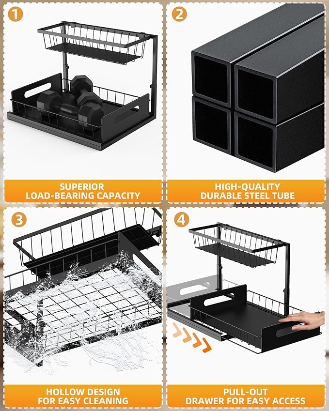 Metal Under Sink Organizer and Storage, 2 Tier Under Sink Organizer
