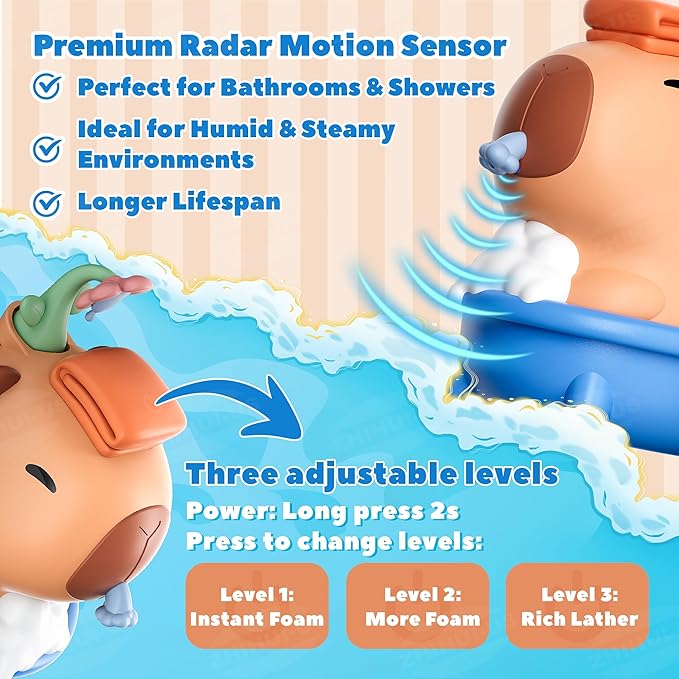 UNEEDE Capybara Hand Soap Dispenser, Automatic Touchless Foaming with Advanced Sensor, IP7 Waterproof, Portable & Wall Mount Rechargeable, 9.5oz/280ml, Cute Soft Silicone for Bathroom, Decor Gifts