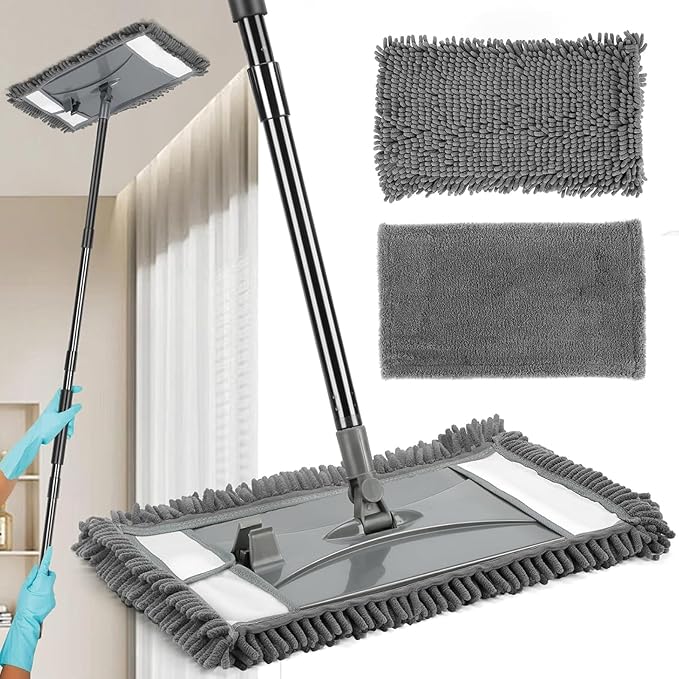 Wall Cleaner Mop with Long Handle, Wall Dust Cleaning Mop for Washing Walls with 2 Microfiber Reusable Pads,Floor Dry Wet Dust Mops for Wall Washer, Floor,Ceiling Cleaner