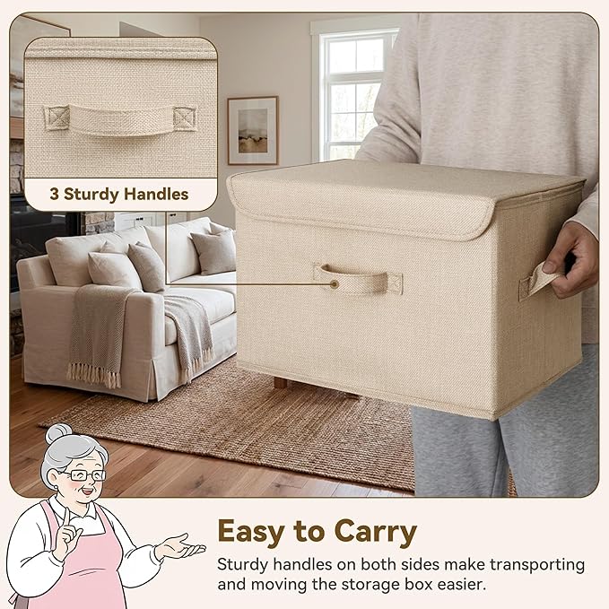 GRANNY SAYS Stoarge Basket with Lid, Decorative Storage Boxes, Closet Storage Bins for Clothes, Collapsible Stackable Organization, Khaki&Brown, 2-Pack