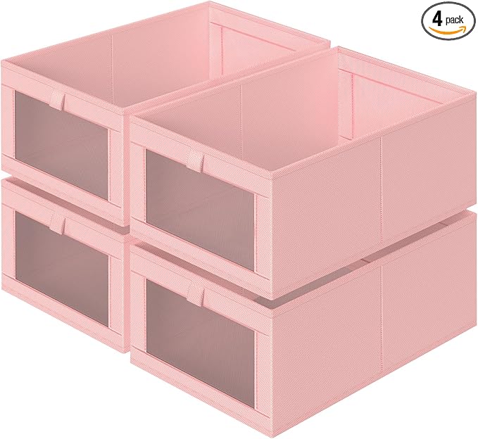 4 Pack Linen Closet Organizers and Storage, Pink