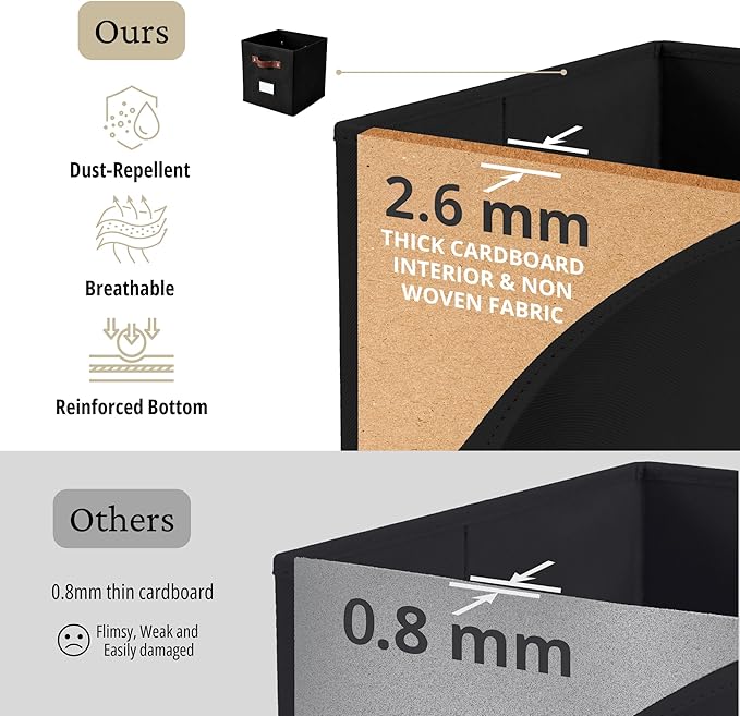 Storage Cubes, 13x13x13 Storage Cube Bins with Labels, 13" / 6pcs, Black