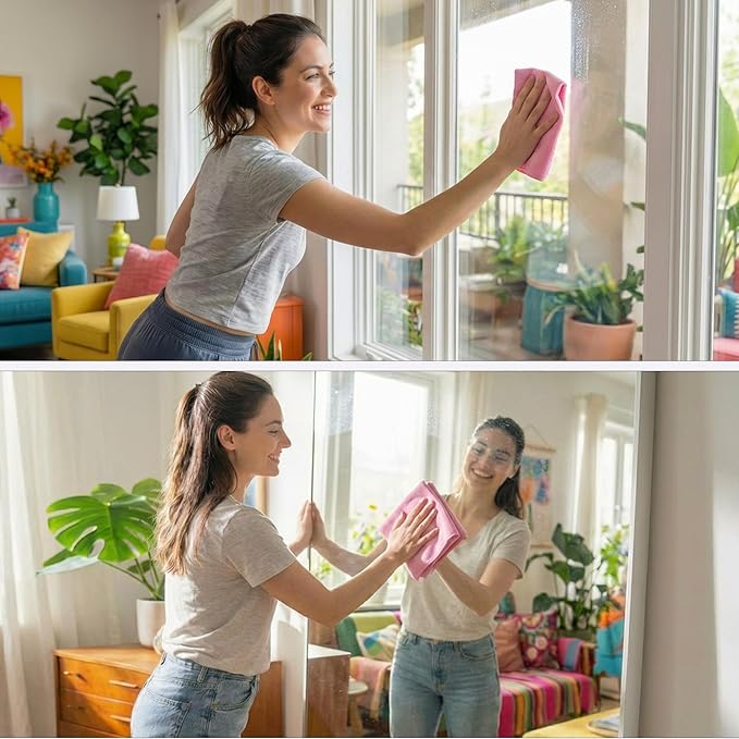 Microfiber Cleaning Cloth Roll Tearaway – Reusable Paper Towels for Kitchen & Home – Microfiber Towel Roll & Fiber Rags Bulk (Pink)