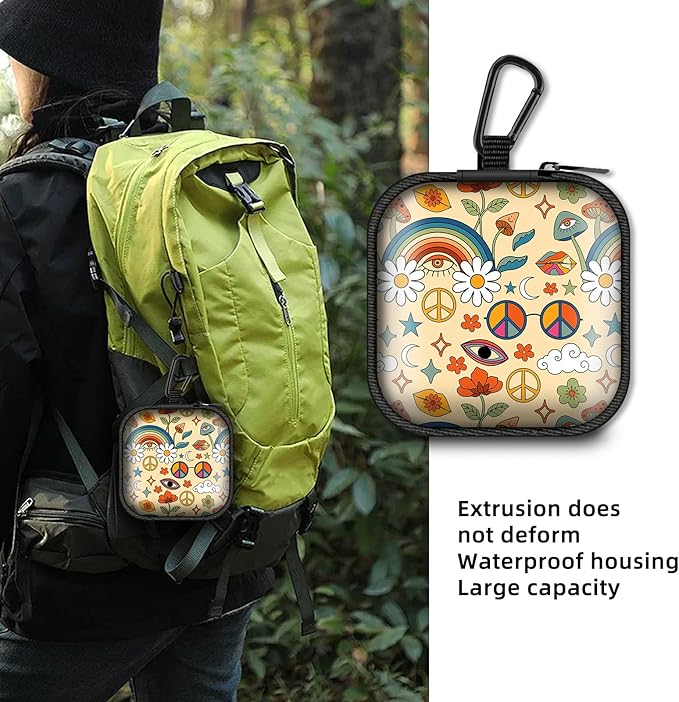 Square Data Cable Earbud Charger Coin Storage Bag Shockproof and Drop-Proof EVA Material Compatible with AirPod(Mushroom Rainbow Flower)
