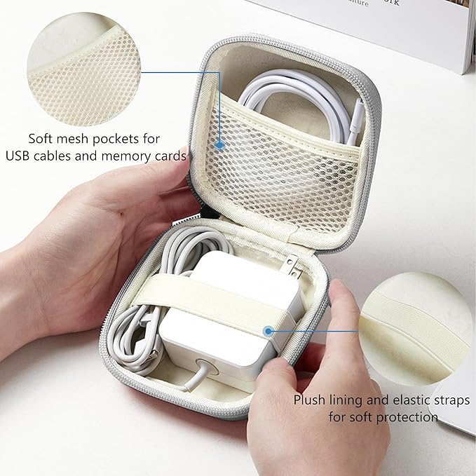 Charger Case for Macbook, Portable Tech Electronic Organizer Bag, Travel Storage Pouch for Laptop Accessories, MacBook Power Adapter, Charging Cords, USB Drives, Power Bank (Grey, M)