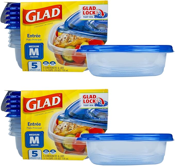 Glad GladWare Entree Food Storage Containers with Lids, Medium Square BPA Free Plastic for Meal Prep and Lunches, Lock Tight Seal