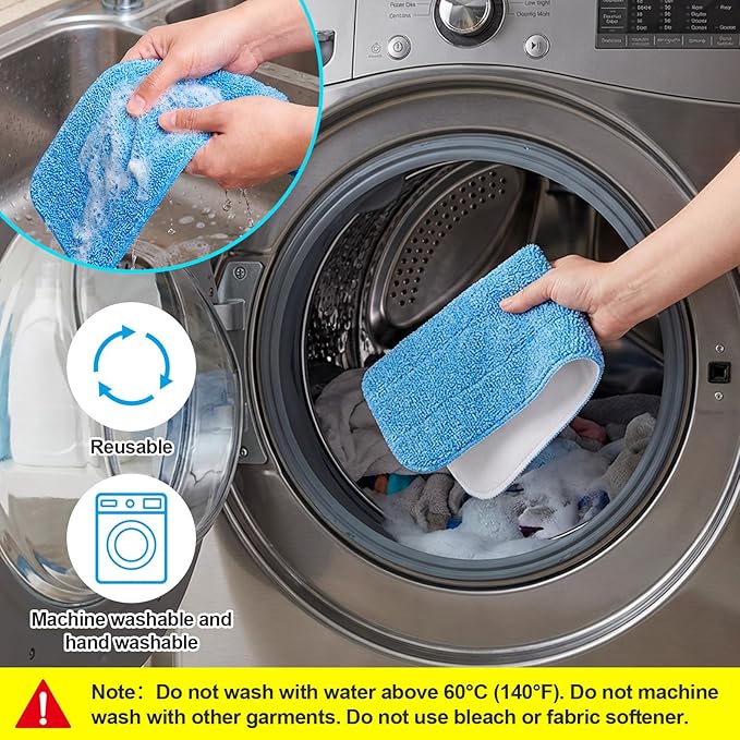 HOMEE Reusable Microfiber Mop Pads, 12 Pack 18"x 6" Mop Head Replacement, Wet/Dry Home & Commercial Cleaning Scrubbing Floor Pad - Blue