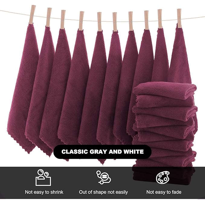 MOONQUEEN Microfiber Facial Cloths Fast Drying Washcloth 12 Pack - Premium Soft Makeup Remover Cloths - Burgundy