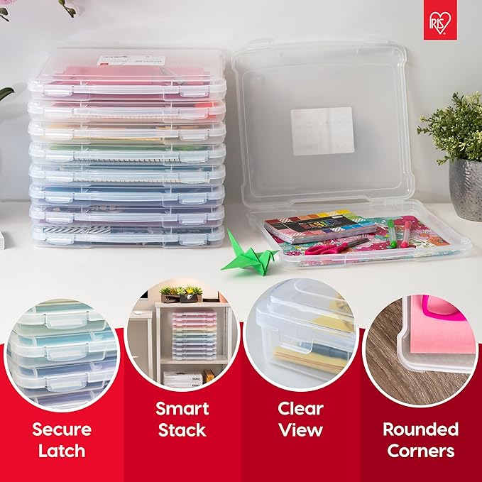 IRIS USA Board Game Storage Craft Organizer Box with Snap-Tight Latch Lid, 8-Pack Portable Plastic Case Bin for Puzzles, Magazines, Hobbies