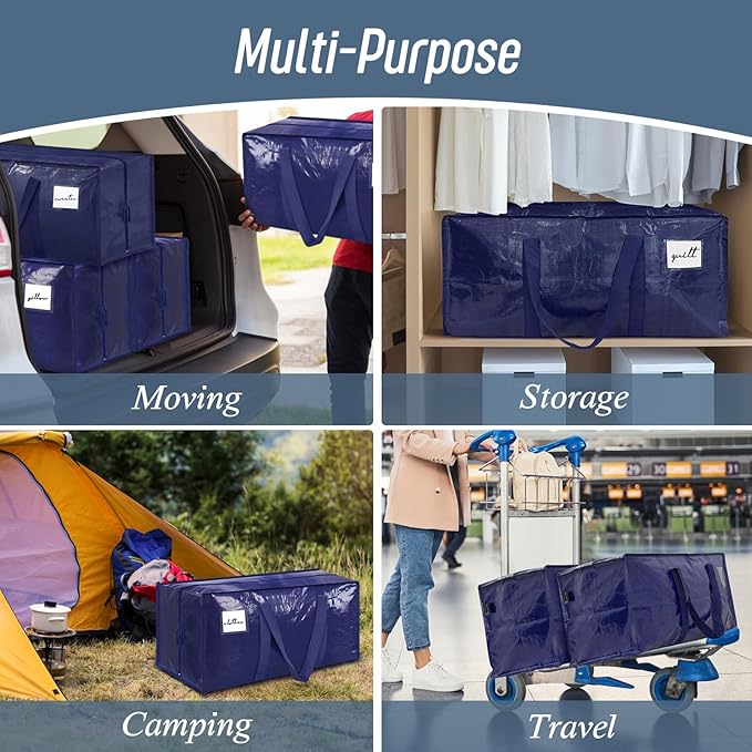 12 Pack Extra Heavy Duty Large Moving Bags with Strong Zipper & Comfortable Handles, Sturdy & Durable Clothes Storage Bags Totes Bins