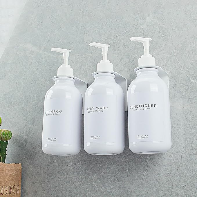 Shampoo and Conditioner Dispenser for Shower Wall 3 Chamber,Refillable Shampoo and Conditioner Bottles with Waterproof Labels,Soap Dispenser with Pumps