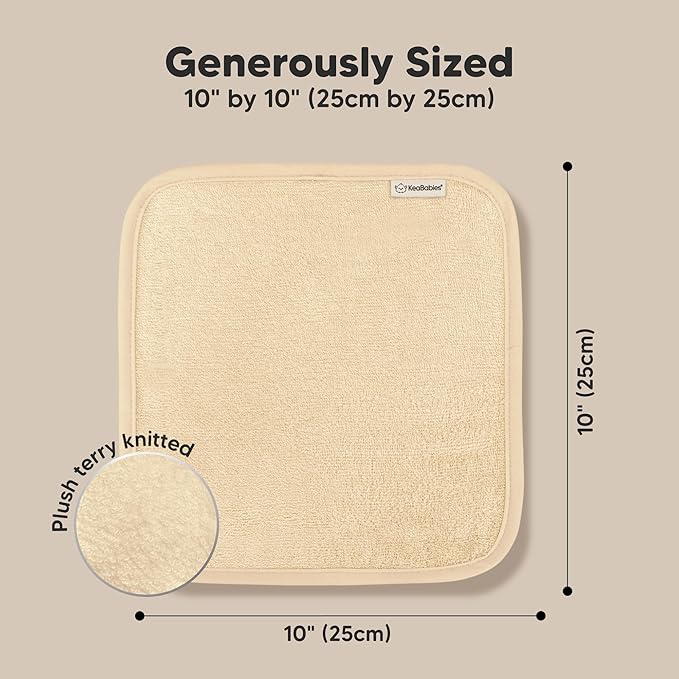 6-Pack Baby Washcloths – Soft Absorbent Viscose from Bamboo Washcloths for Face, Body, Baby Towels for Newborn, Kids, Toddlers, Infant, Gentle on Sensitive Skin, 10x10 Reusable Face Towels (Khaki)