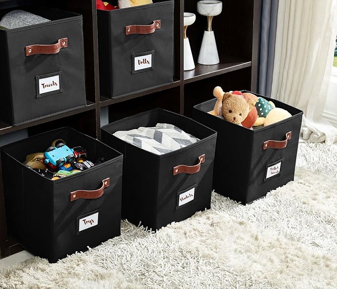 Storage Cubes, 13x13x13 Storage Cube Bins with Labels, 13" / 6pcs, Black
