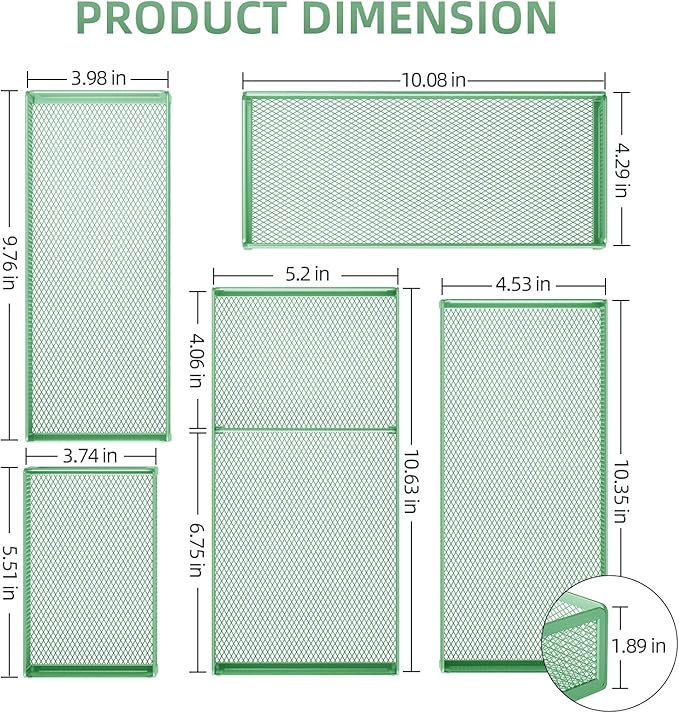 5 Pack Desk Drawer Organizer Set, Green