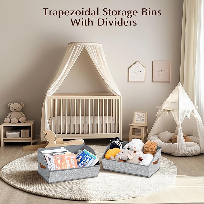 Homsorout Closet Organizers and Storage Bins - 6 Pack Collapsible Divided Trapezoidal Cube Storage Bins Baskets with Orange Handle for Organizing Clothes Blankets, Toys, Books, Towels(Ant Gray)