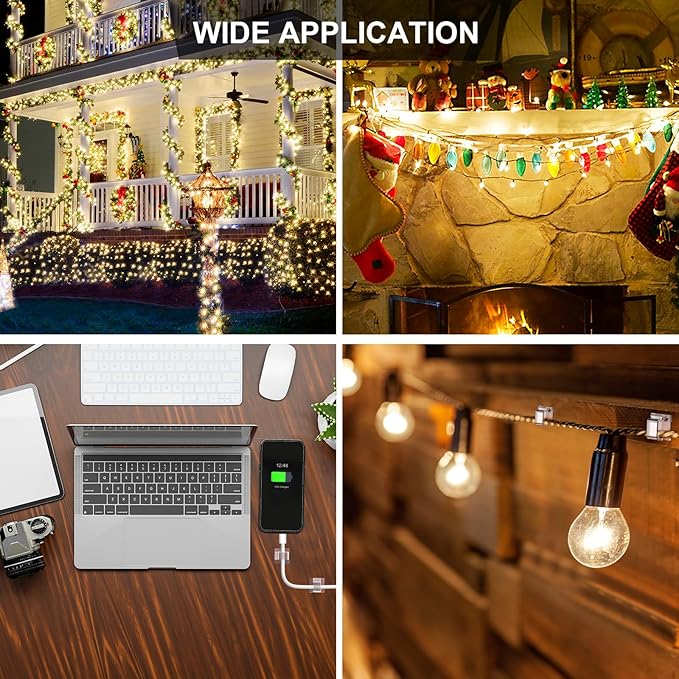 TidyHelper 200 PCS Christmas Light Clips (Small, Clear), Adhesive Hooks for Outdoor String Lights, Cable Clips Wire Holder Cord Organizer for Patio Porch Decor, Balcony & Holiday Decor