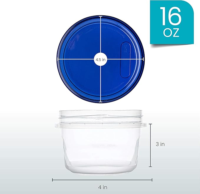 [16 oz 120 Pack] Twist Top Deli Containers Clear bottom With blue Top Twist