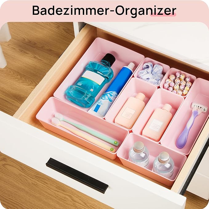 Vtopmart 25 PCS Plastic Drawer Organizers Set, 4-Size Versatile Bathroom and Vanity Drawer Organizer Trays, Storage Bins for Makeup, Bedroom, Kitchen Gadgets Utensils and Office