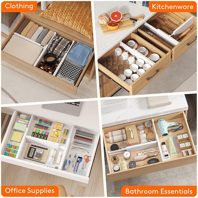 5 Pack 4" High Drawer Dividers 34-56cm/13.5-22" Adjustable Drawer Organizer