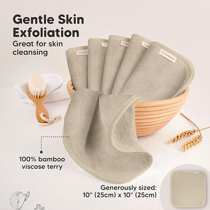 6-Pack Baby Washcloths – Soft Absorbent Viscose from Bamboo Washcloths for Face, Body, Baby Towels for Newborn, Kids, Toddlers,Infant,Gentle on Sensitive Skin,10x10 Reusable Face Towels(Earth Brown)