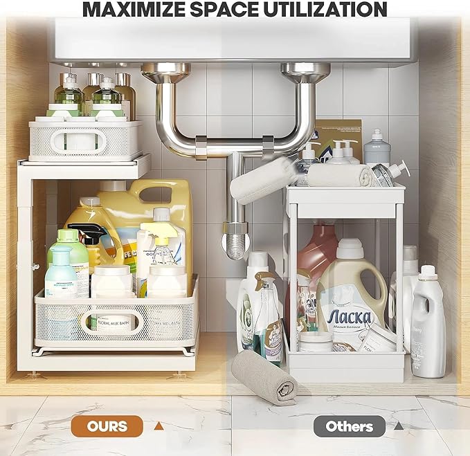2-Pack Under Sink Storage Organizer with 2-Tier Slide Out Drawer