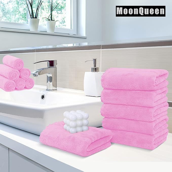 MOONQUEEN 18 Pack Premium Hand Towels - Quick Drying - Microfiber Coral Velvet Highly Absorbent Towels - Multipurpose Use as Hotel, Bathroom, Shower, Spa, Hand Towel 16 x 28 inches (Frozen Berry)