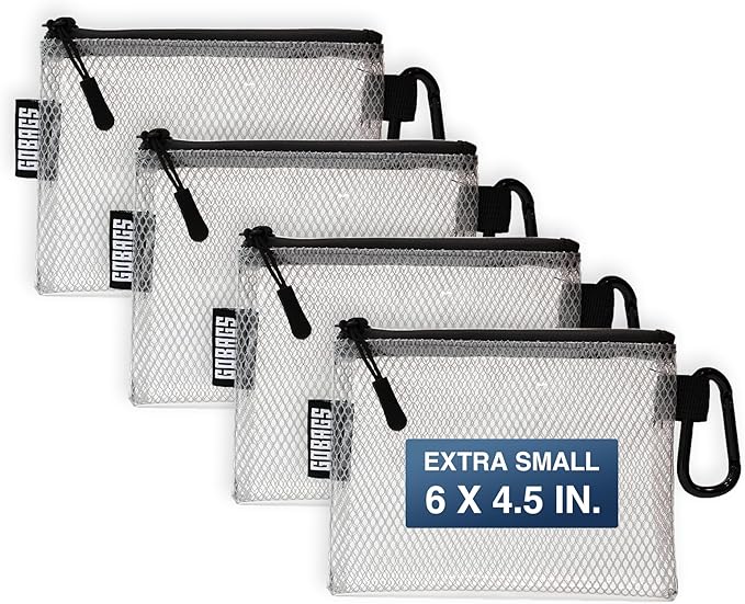 GOBAGS Air Production Extra-Small Clear Zipper Pouch (4‑Pack) – Cable Organizer & Travel Gear Bag for Electronics, Camera Accessories, Tool Pouch & Small Tech Storage