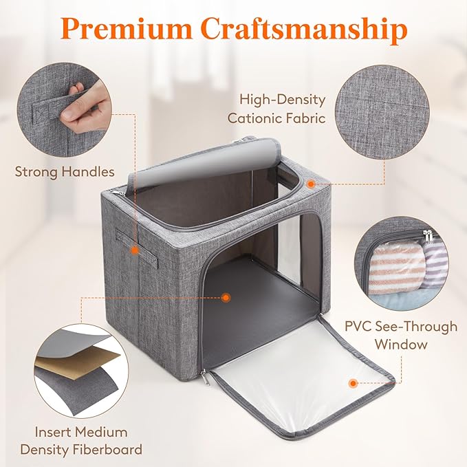 Lifewit Clothes Storage Bins with Metal Frame, Stackable Storage Box, Foldable Clothing Storage Bins with Lids