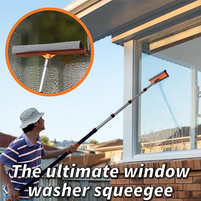 5-18 ft Window Washer Squeegee Kit with Extension Pole (24+ Foot Reach) // Long Handle Squeegee for Window Cleaning & Car Cleaning