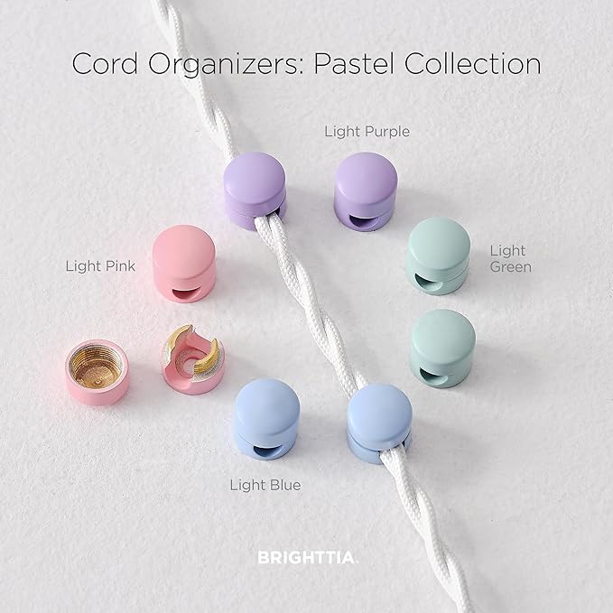 BRIGHTTIA Cable Clips - Premium Brass Cord Management for Home, Office & Car - Multipurpose Wire Holder Organizer - Sleek & Durable Design - Ideal Gift for Men, Women & Students - 4 Pack (Light Blue)
