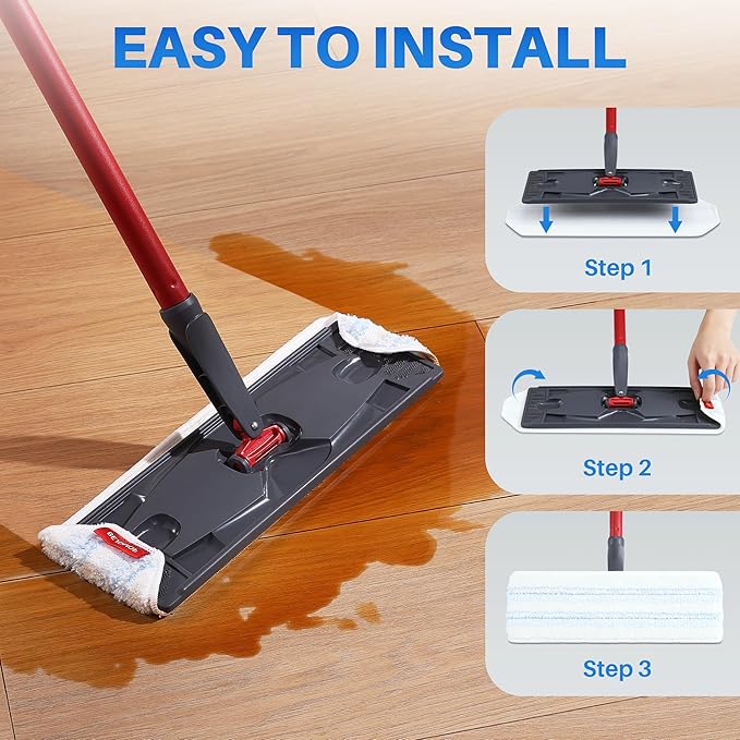9 PCS Microfiber Mop Pads, Washable & Reusable Mop Pads Replacements for Wood Floor Compatible with Ocedar H2prO, Blue and White - 15.95" x 4.33"