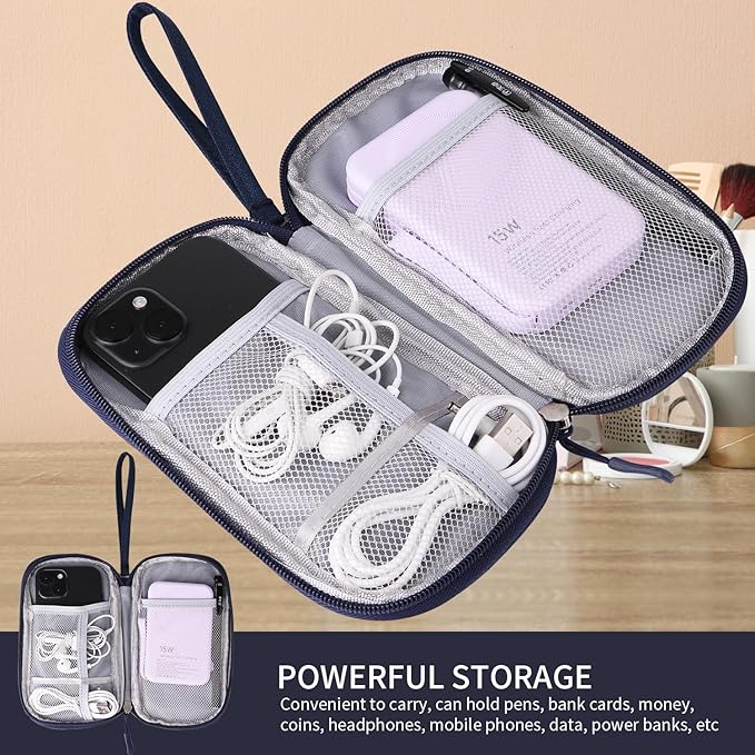Travel Cable Organizer, Electronics Accessories Bag for Charger, Phone, Memory Card, Universal Gadget Organizer (Blue)