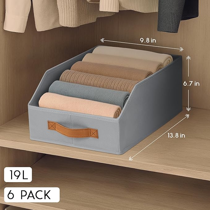 Homsorout Fabric Storage Bins for Organizing - 6 Pack Large Trapezoid Collapsible Storage Bins with Front Handle