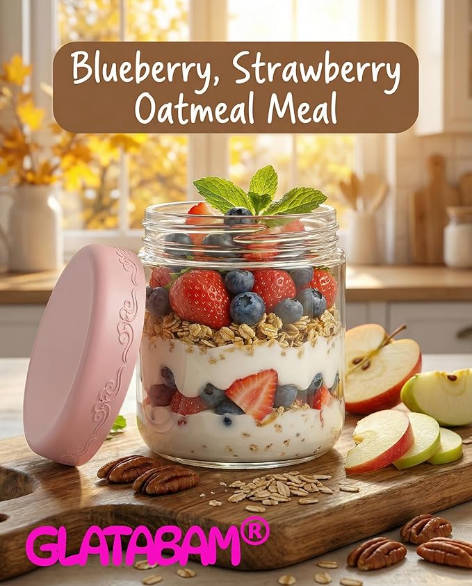 10 OZ 4Pack, Overnight Oats Jars with Lids, Glass Meal Prep Containers, Airtight Mason Jars for Breakfast, Yogurt Parfait, Salad & Smoothies